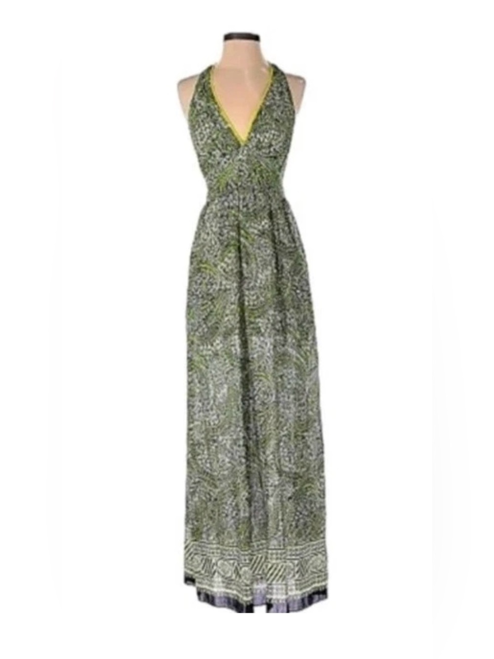 Burning Torch Green Graphic print Halter maxi Open Back dress Size-small